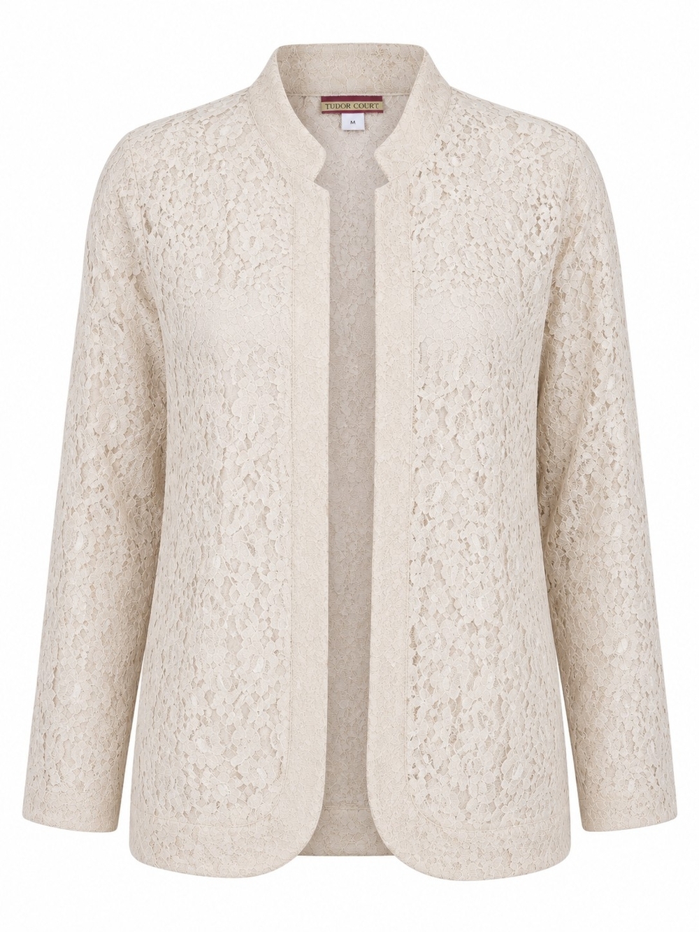 TUDOR COURT | Sheer Floral Lace Open Front Long Sleeve Cardigan Jacket Beige | M